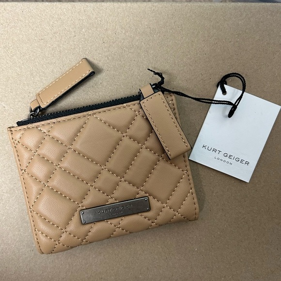 Kurt Geiger Handbags - NEW Kurt Geiger London Tan Quilted Leather Coin & Card Case Wallet Mini Purse
